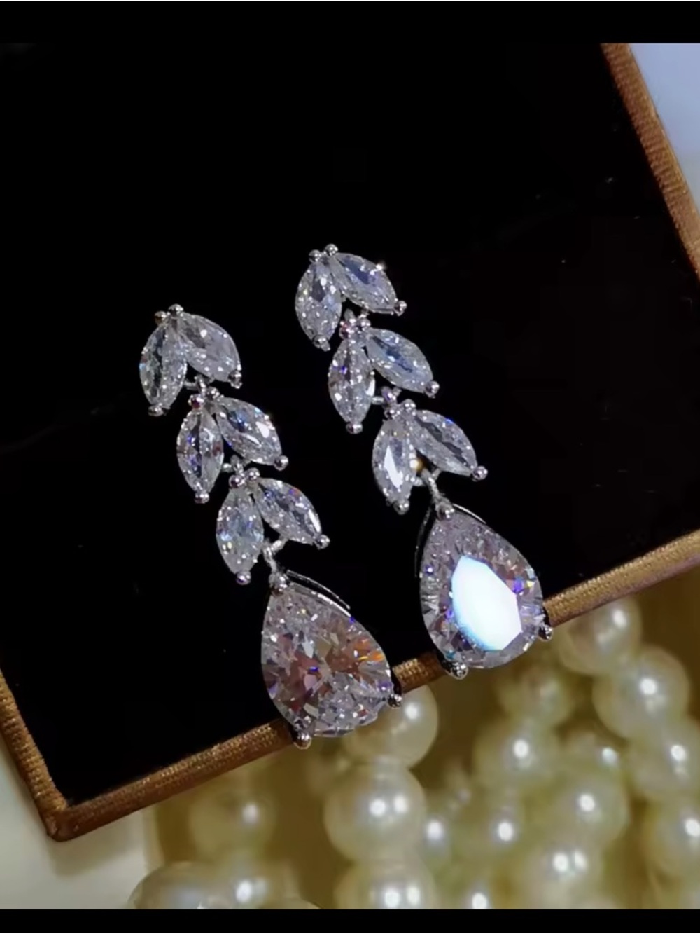 Elegant White Teardrop Crystal Dangle Earrings - Brand